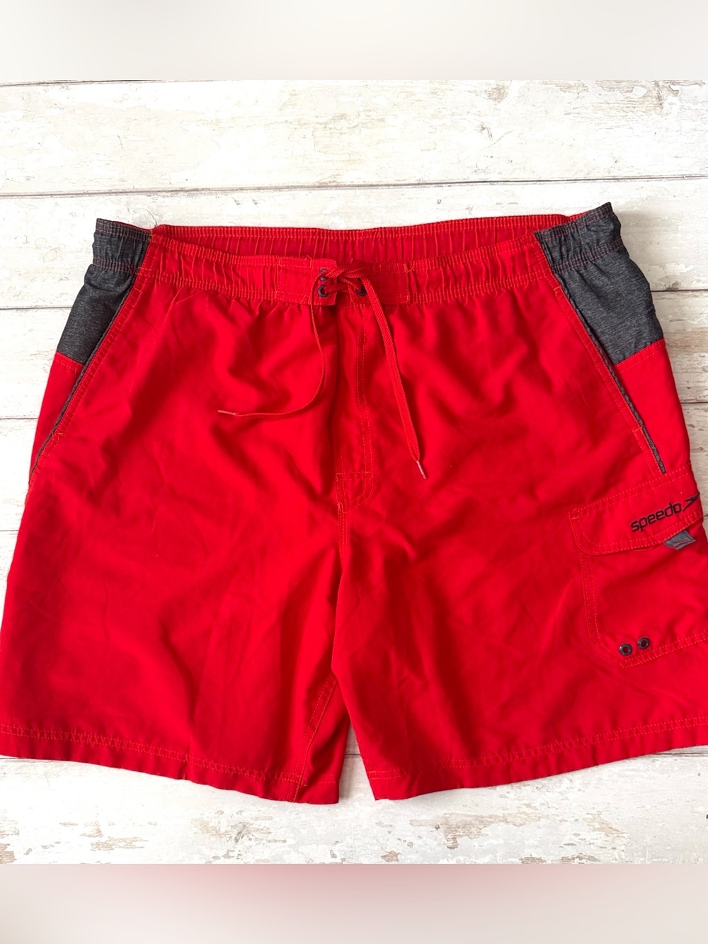 Speedo XL Menβs Red Swimsuit Swim Trunks Size X Large 3 Pockets
